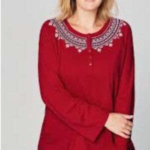 J. JILL  EMBROIDERED NECKLINE 1/4 BUTTON DOWN TOP